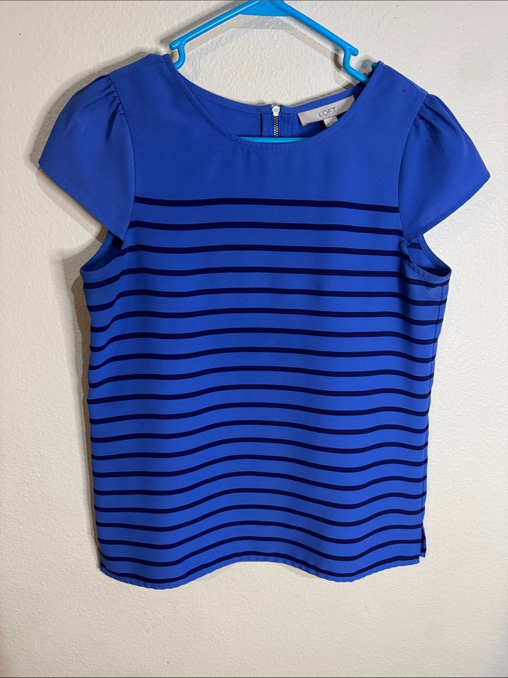 LOFT Cobalt Blue Top with Navy Stripes